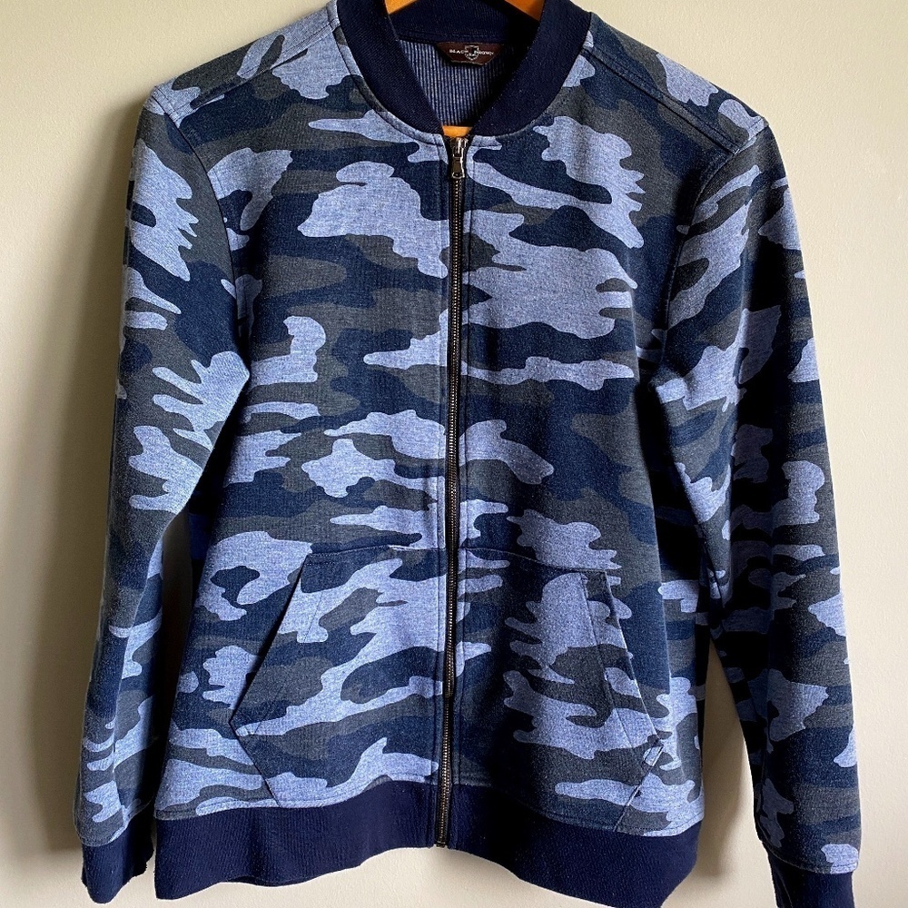 Black Brown Men's Blue Camo Long Sleeve Zip Up Sweatshirt Jacket‎ Size Small